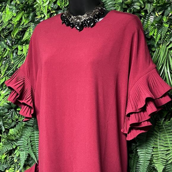 GARCIA Dress Women Medium Red Ruffle Pleated Round Neckline Shift Cocktail 2794 - Picture 7 of 10